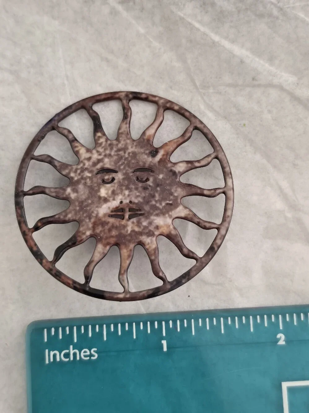 Vintage Sunburst Metal Brooch Pin in Brown Patina